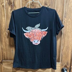 Black T-Shirt with Highland Cow Graphic
